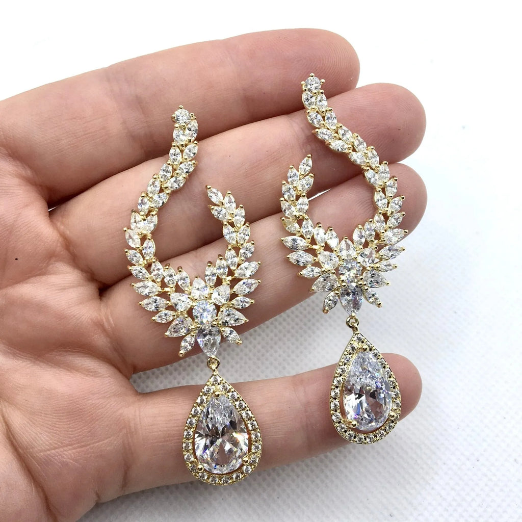 Wedding Jewelry - Cubic Zirconia Bridal Earrings - Available in Silver and Gold