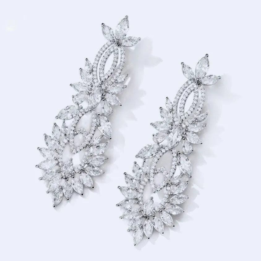 Wedding Jewelry - Silver Cubic Zirconia Bridal Earrings