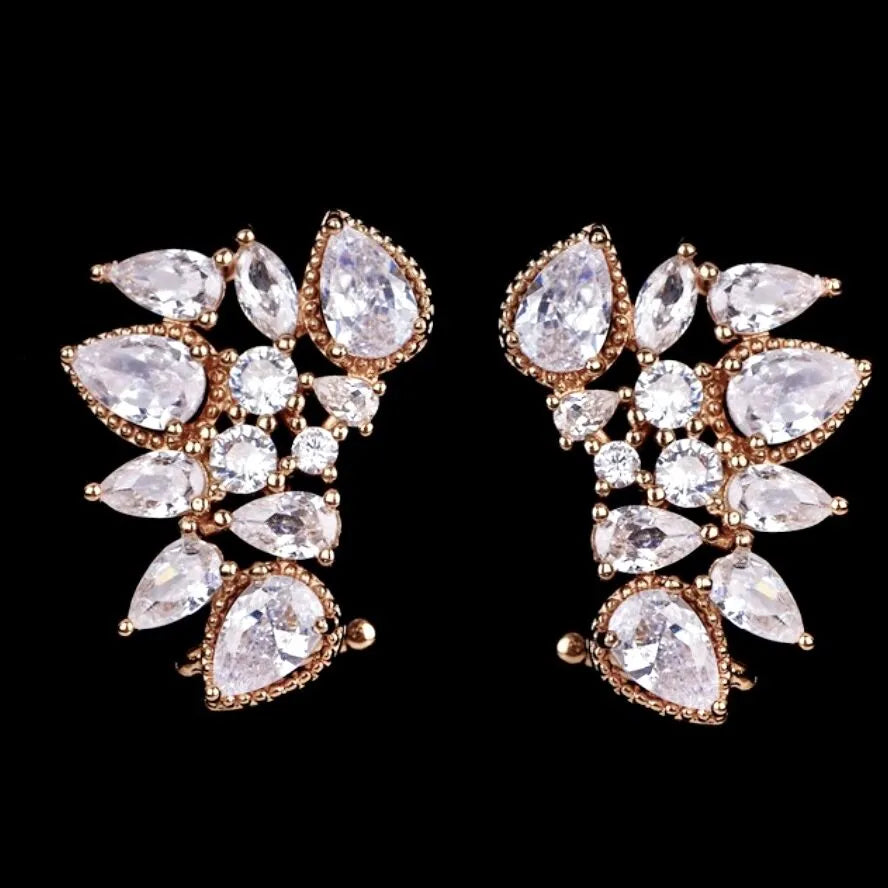 Wedding Jewelry - CZ Bridal Climber Earrings - Available in Silver, Rose Gold and Yellow Gold