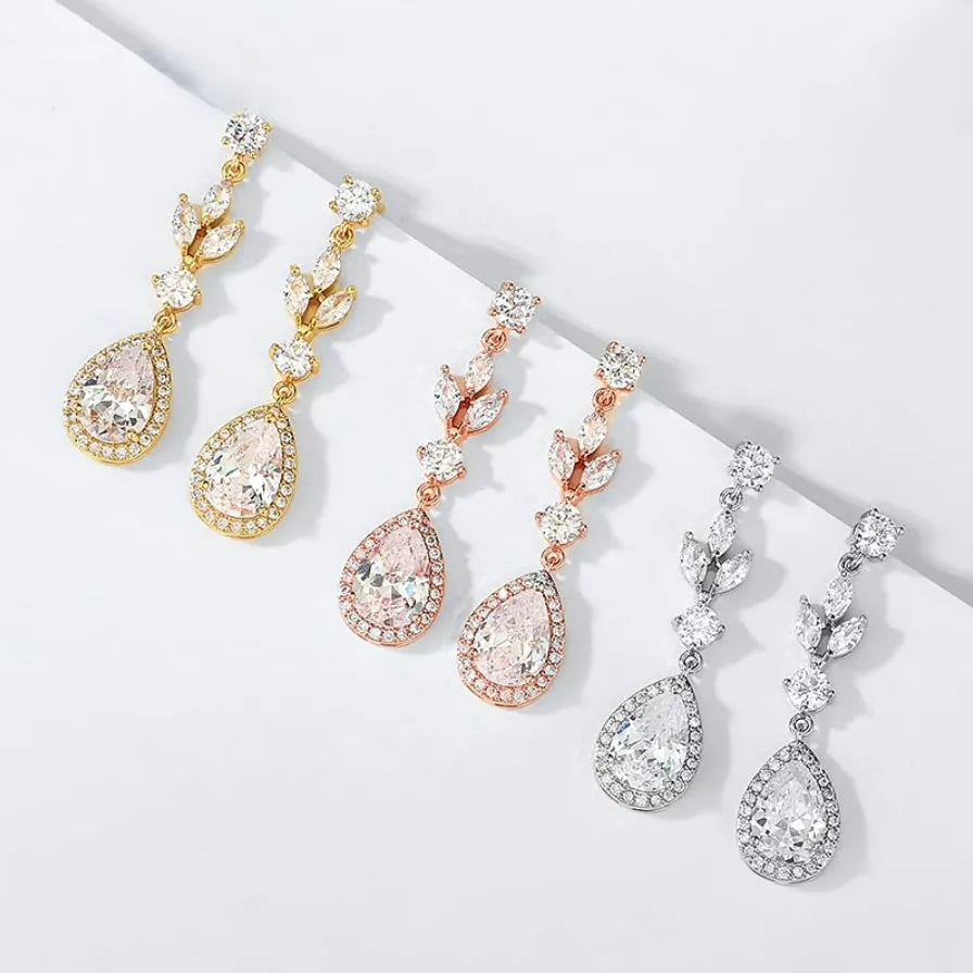 Wedding Jewelry - Cubic Zirconia Bridal Earrings - Available in Rose Gold, Silver and Yellow Gold