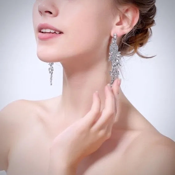 Wedding Jewelry - Silver Cubic Zirconia Bridal Earrings
