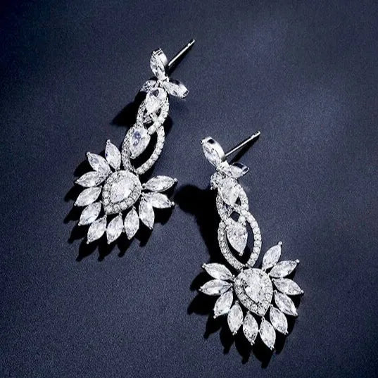 Wedding Jewelry - Silver Cubic Zirconia Bridal Earrings