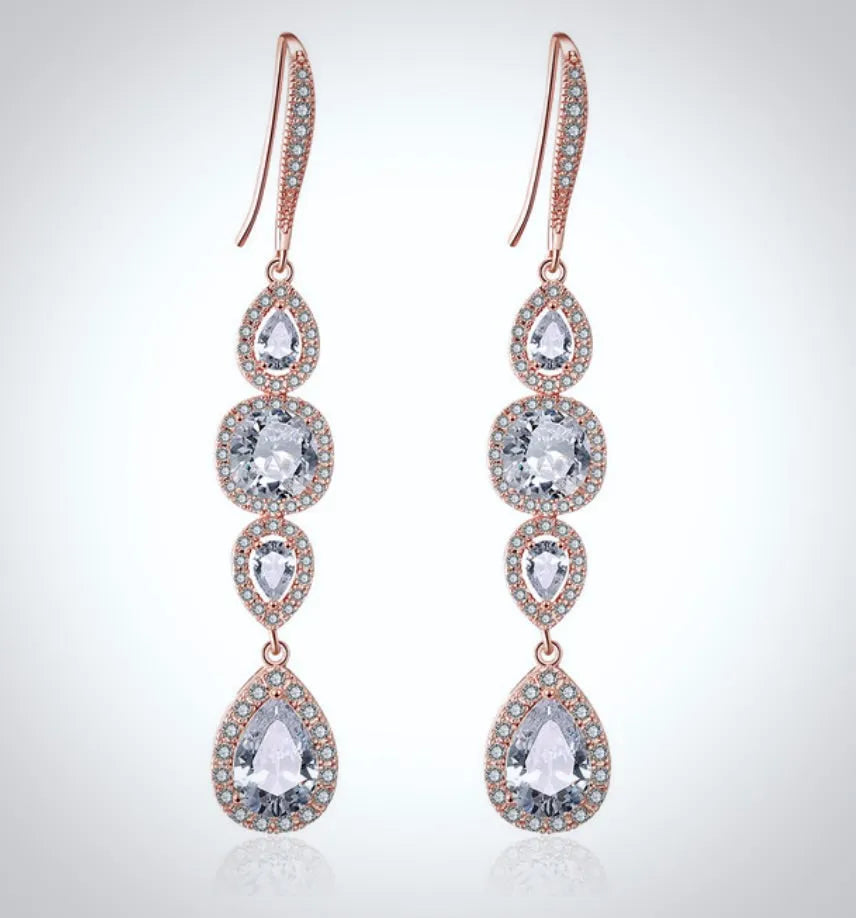 "Michelle" - Cubic Zirconia Bridal Earrings - Available in Silver, Rose Gold and Yellow Gold