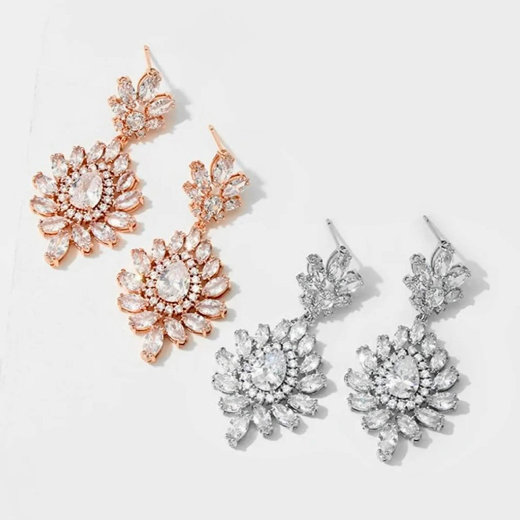 Wedding Jewelry - Cubic Zirconia Bridal Drop Earrings - Available in Rose Gold and Silver