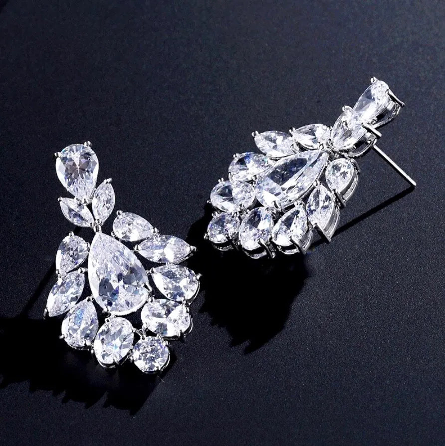 Wedding Jewelry - Silver Cubic Zirconia Bridal Earrings