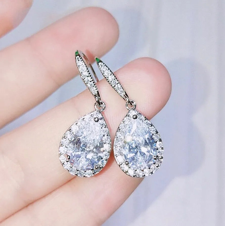 Wedding Jewelry - Cubic Zirconia Bridal Earrings - Available in Silver, Rose Gold and Yellow Gold