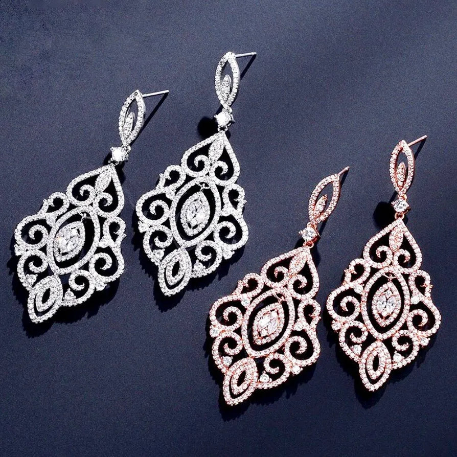 Wedding Jewelry - Cubic Zirconia Bridal Drop Earrings - Available in Silver and Rose Gold