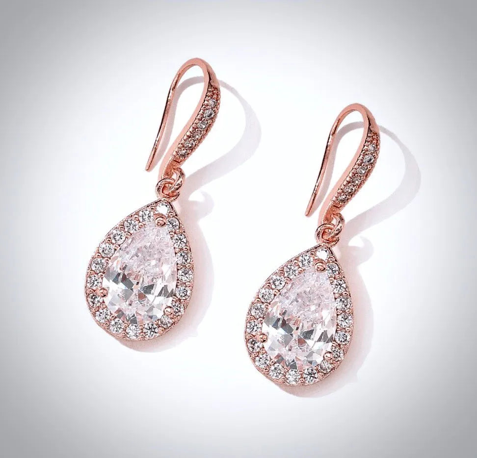 Wedding Jewelry - Cubic Zirconia Bridal Earrings - Available in Silver, Rose Gold and Yellow Gold