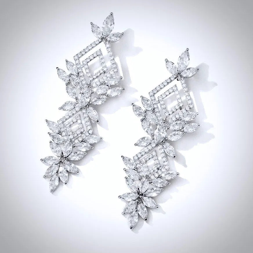 Wedding Jewelry - Silver Cubic Zirconia Bridal Earrings