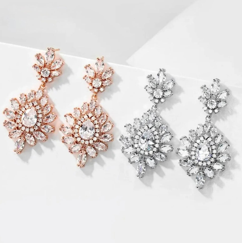 Wedding Jewelry - Cubic Zirconia Bridal Drop Earrings - Available in Rose Gold and Silver