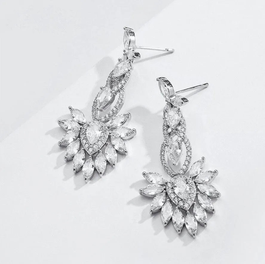 Wedding Jewelry - Silver Cubic Zirconia Bridal Earrings