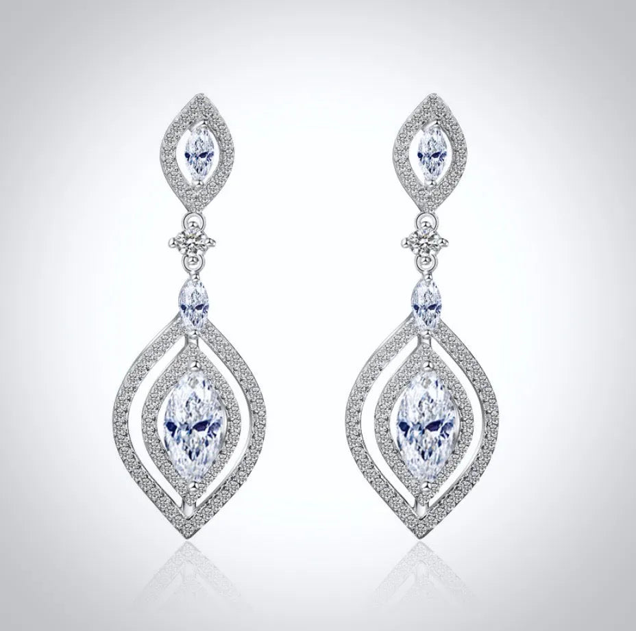 Wedding Jewelry - Silver Cubic Zirconia Bridal Earrings