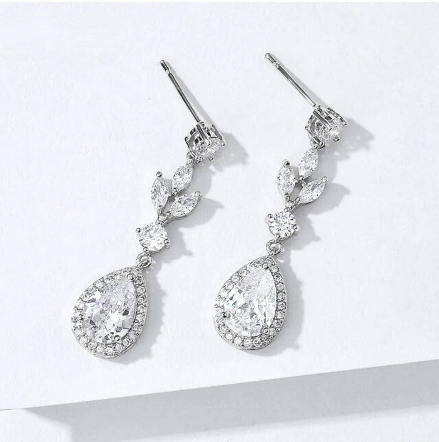 Wedding Jewelry - Cubic Zirconia Bridal Earrings - Available in Rose Gold, Silver and Yellow Gold
