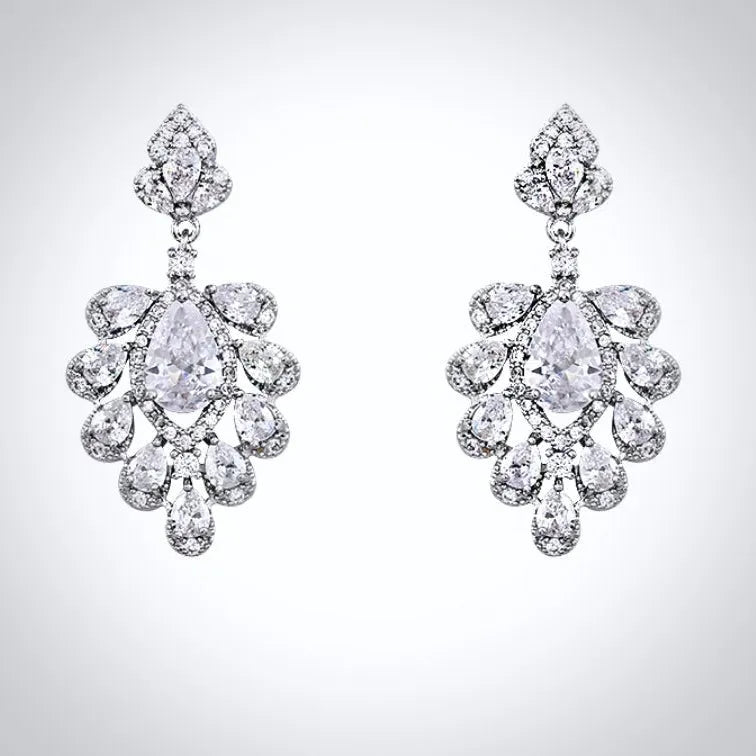 Wedding Jewelry - Silver Cubic Zirconia Bridal Earrings