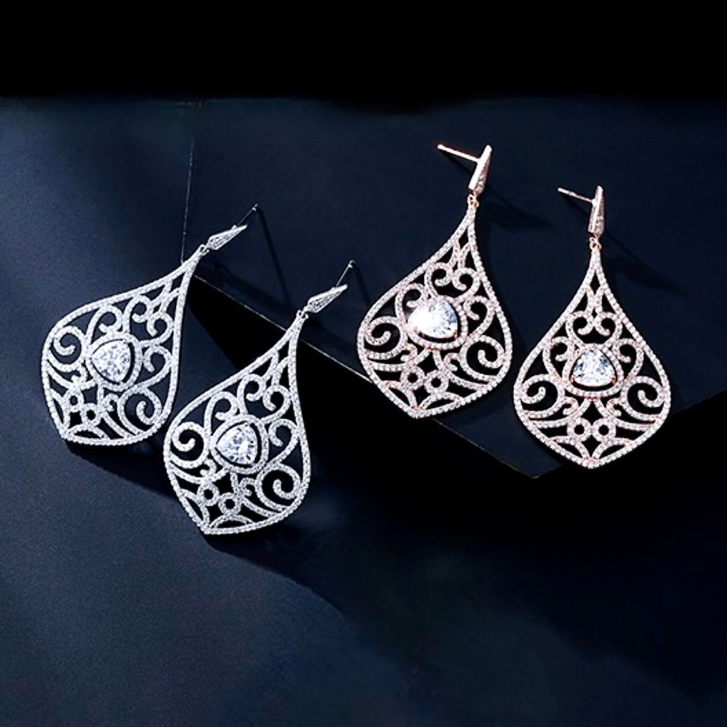 Wedding Jewelry - Cubic Zirconia Bridal Earrings - Available in Silver and Rose Gold