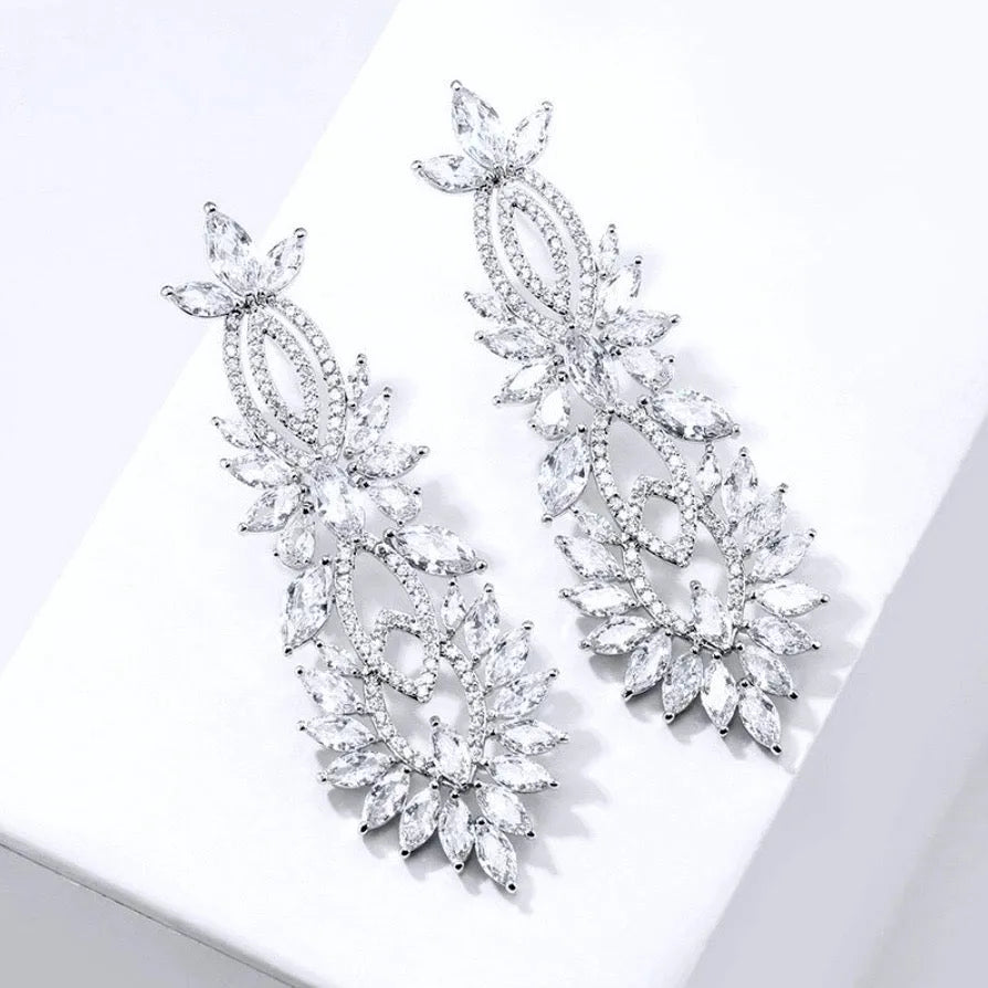 Wedding Jewelry - Silver Cubic Zirconia Bridal Earrings