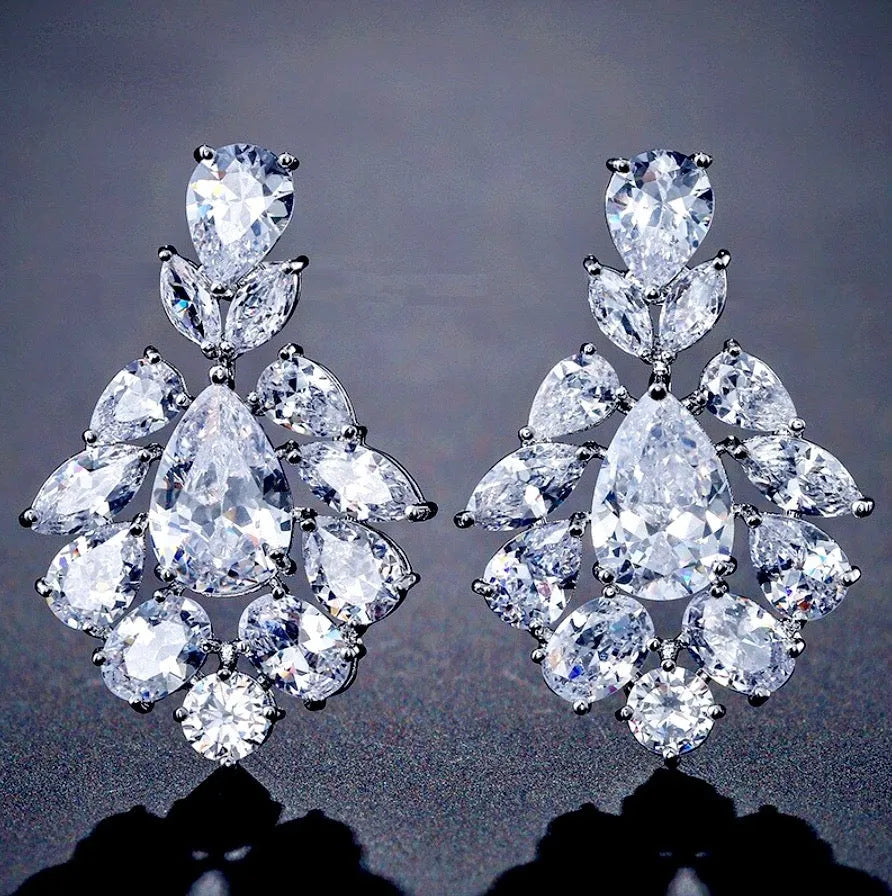 Wedding Jewelry - Silver Cubic Zirconia Bridal Earrings