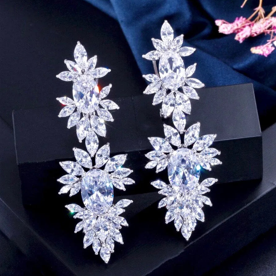 Wedding Jewelry - Silver Cubic Zirconia Bridal Earrings