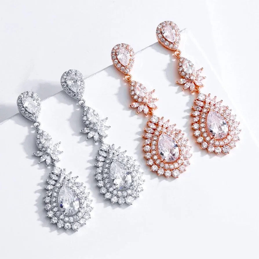 Wedding Jewelry - Cubic Zirconia Bridal Earrings - Available in Rose Gold and Silver