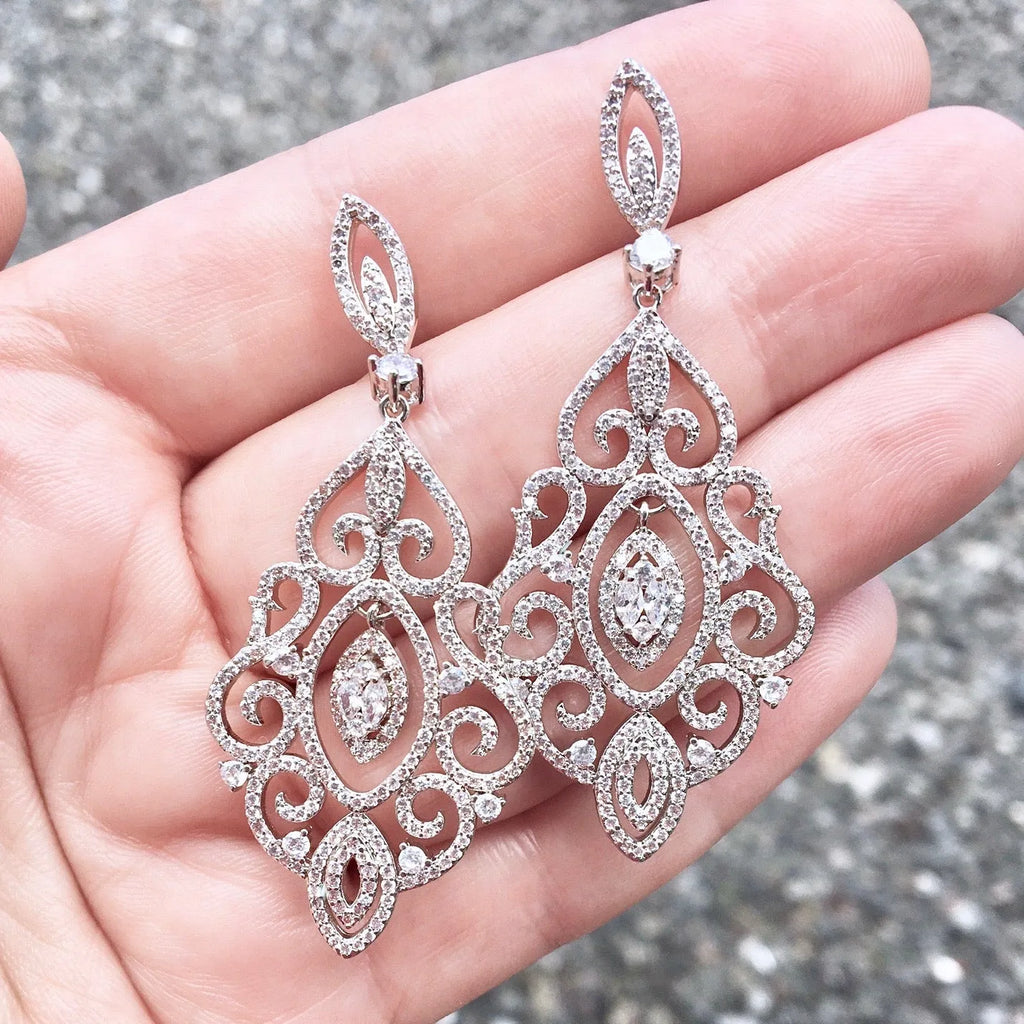 Wedding Jewelry - Cubic Zirconia Bridal Drop Earrings - Available in Silver and Rose Gold