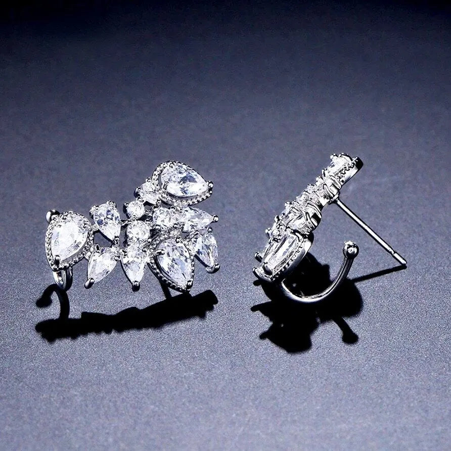 Wedding Jewelry - CZ Bridal Climber Earrings - Available in Silver, Rose Gold and Yellow Gold