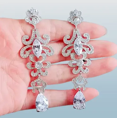Wedding Jewelry - Cubic Zirconia Bridal Earrings - Available in Silver and Rose Gold