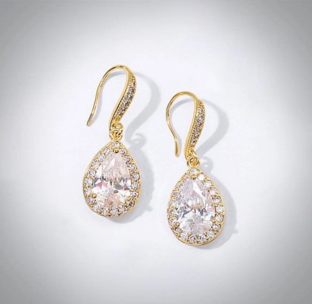 Wedding Jewelry - Cubic Zirconia Bridal Earrings - Available in Silver, Rose Gold and Yellow Gold