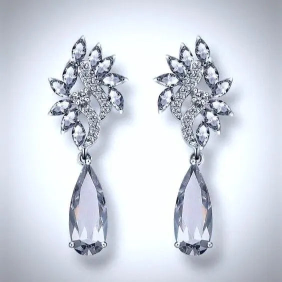 Wedding Jewelry - Silver Cubic Zirconia Bridal Earrings