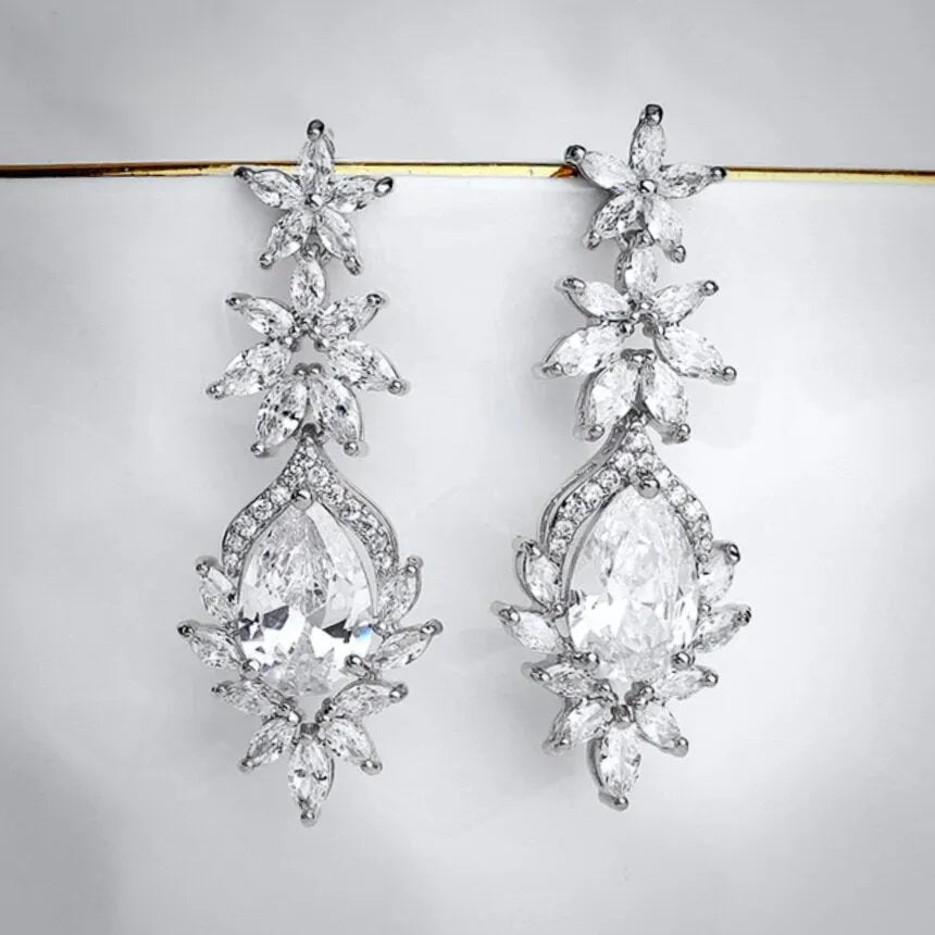 Wedding Jewelry - Cubic Zirconia Bridal Earrings - Available in Rose Gold, Silver and Yellow Gold