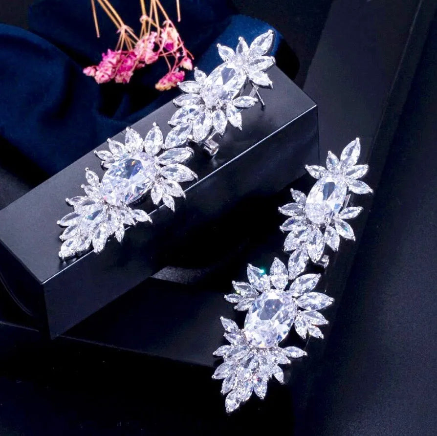 Wedding Jewelry - Silver Cubic Zirconia Bridal Earrings