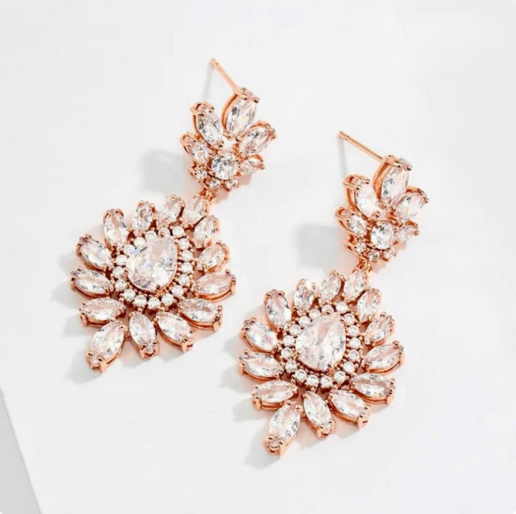 Wedding Jewelry - Cubic Zirconia Bridal Drop Earrings - Available in Rose Gold and Silver