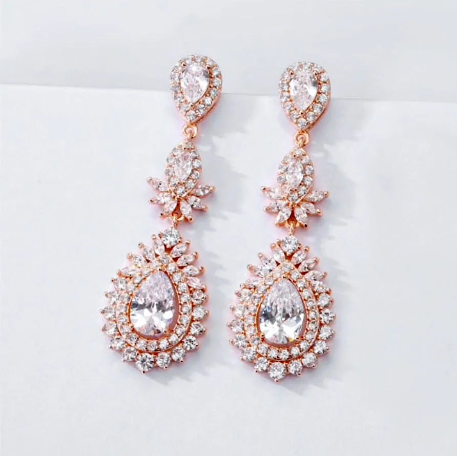 Wedding Jewelry - Cubic Zirconia Bridal Earrings - Available in Rose Gold and Silver