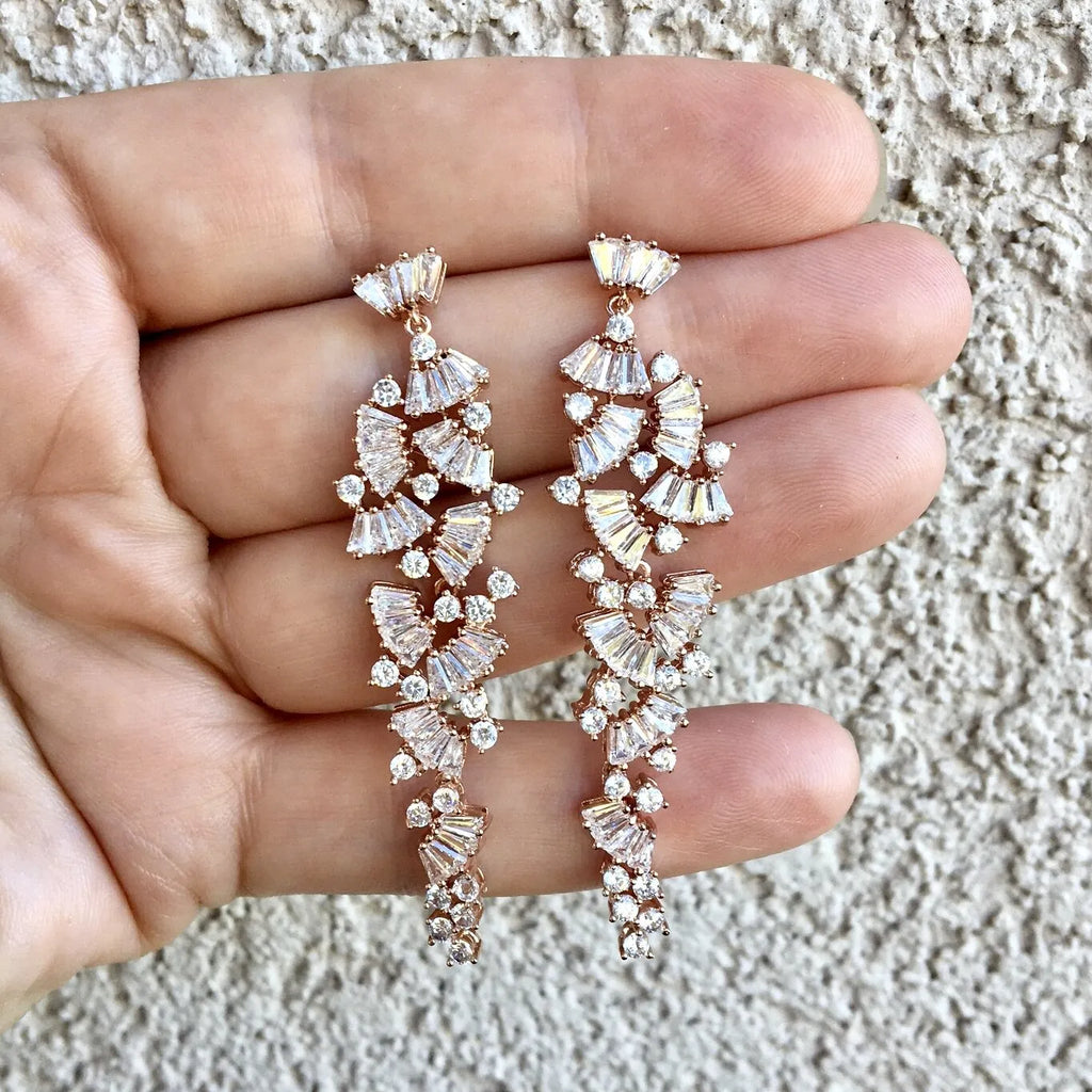 Wedding Jewelry - Cubic Zirconia Bridal Earrings - Available in Silver, Rose Gold and Yellow Gold