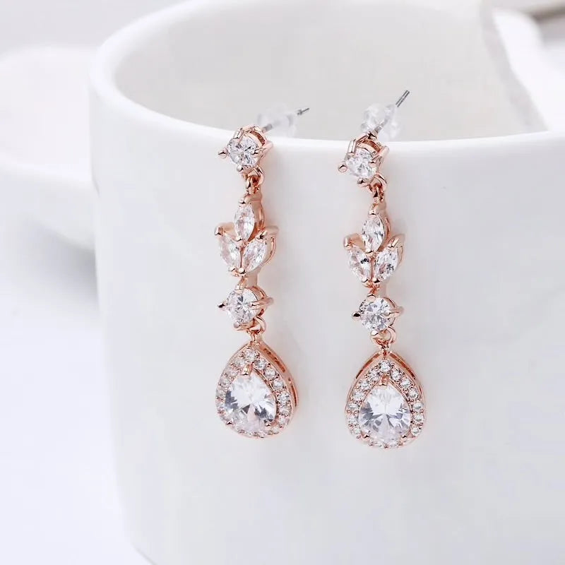 Wedding Jewelry - Cubic Zirconia Bridal Earrings - Available in Rose Gold, Silver and Yellow Gold