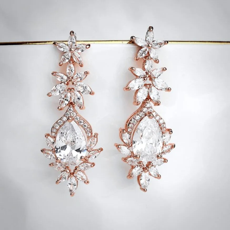 Wedding Jewelry - Cubic Zirconia Bridal Earrings - Available in Rose Gold, Silver and Yellow Gold