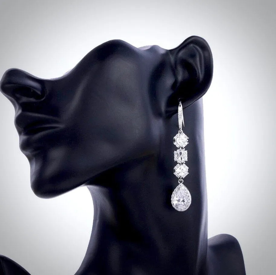 Wedding Jewelry - Cubic Zirconia Bridal Earrings - Available in Silver and Rose Gold