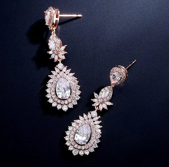Wedding Jewelry - Cubic Zirconia Bridal Earrings - Available in Rose Gold and Silver