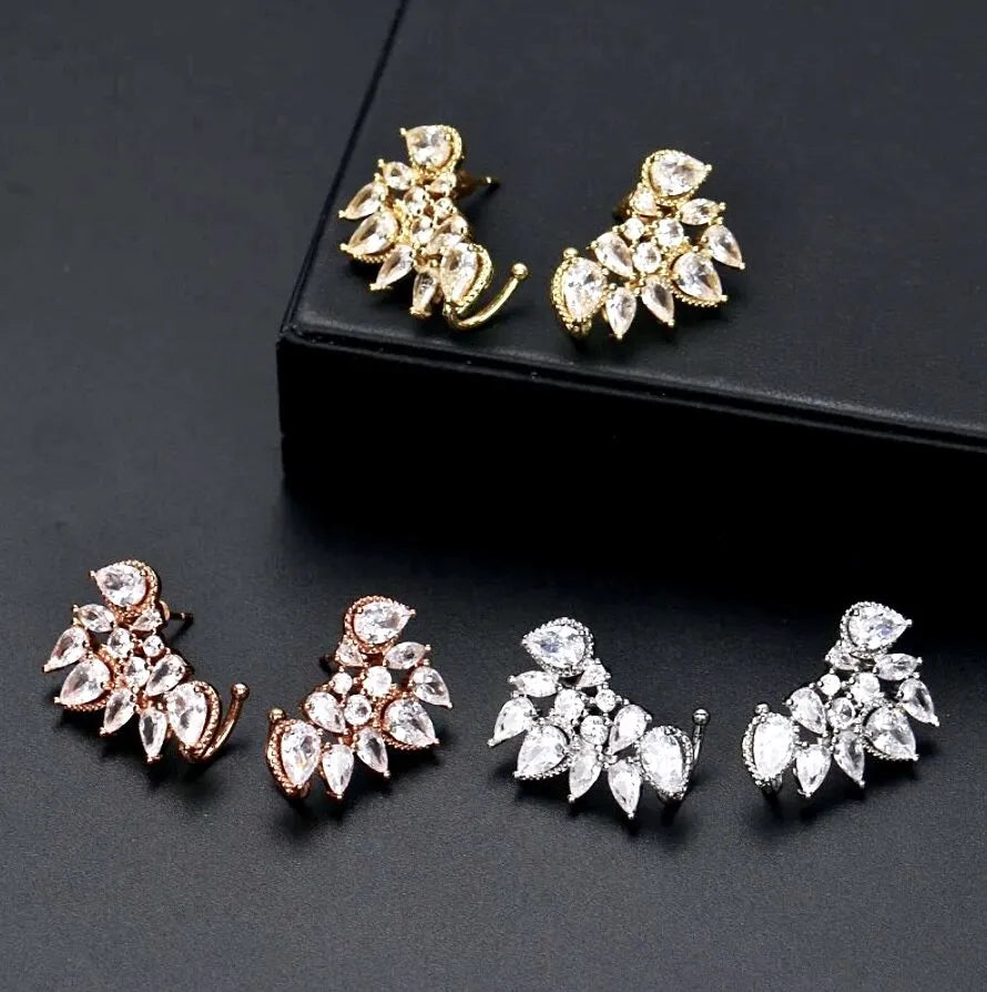 Wedding Jewelry - CZ Bridal Climber Earrings - Available in Silver, Rose Gold and Yellow Gold