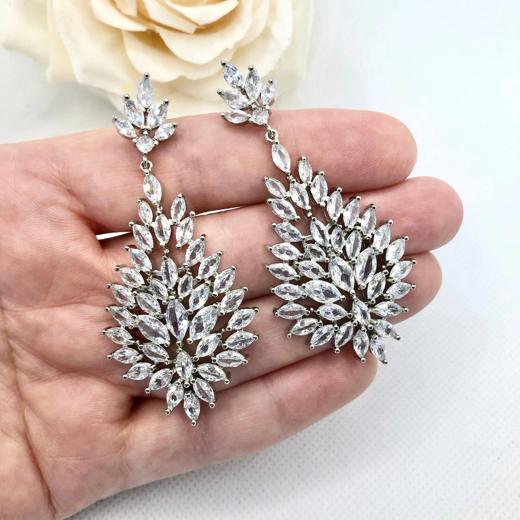 Wedding Jewelry - Cubic Zirconia Bridal Earrings - Available in Silver and Gold