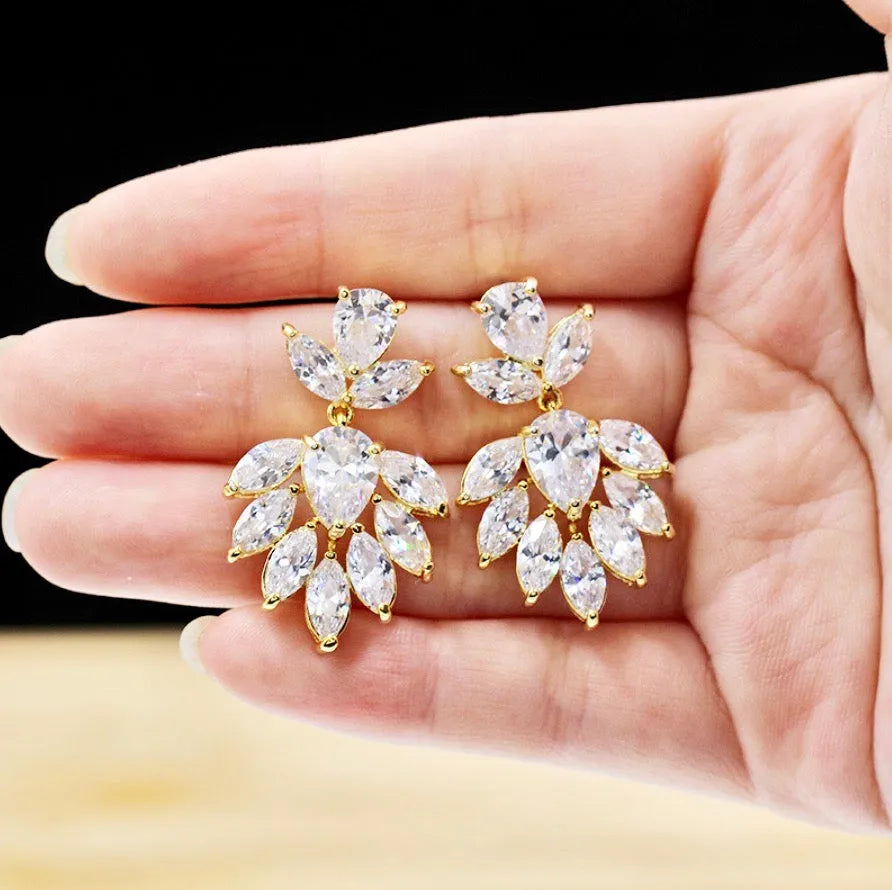 Wedding Jewelry - Cubic Zirconia Bridal Earrings - Available in Silver, Rose Gold and Yellow Gold 