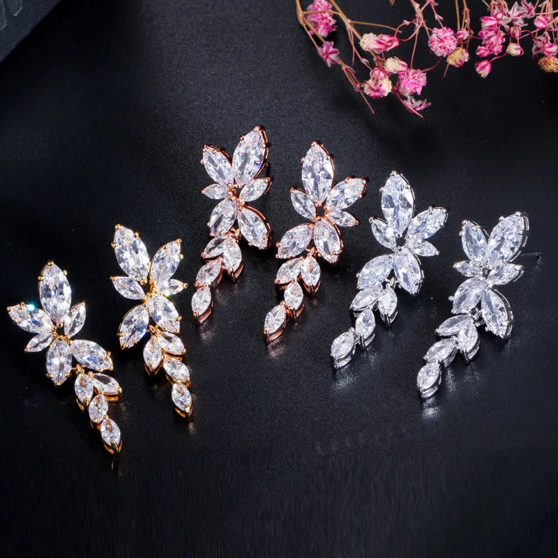 Wedding Jewelry - Cubic Zirconia Bridal Earrings - Available in Silver, Rose Gold and Yellow Gold
