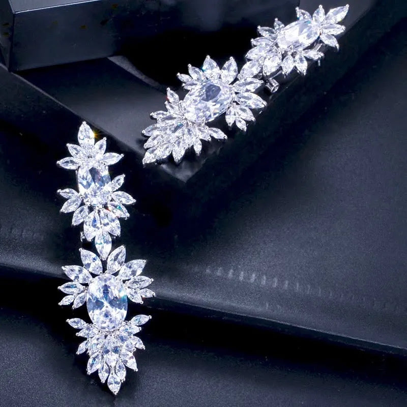 Wedding Jewelry - Silver Cubic Zirconia Bridal Earrings