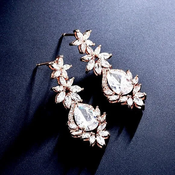 Wedding Jewelry - Cubic Zirconia Bridal Earrings - Available in Rose Gold, Silver and Yellow Gold