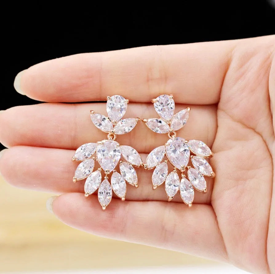 Wedding Jewelry - Cubic Zirconia Bridal Earrings - Available in Silver, Rose Gold and Yellow Gold 