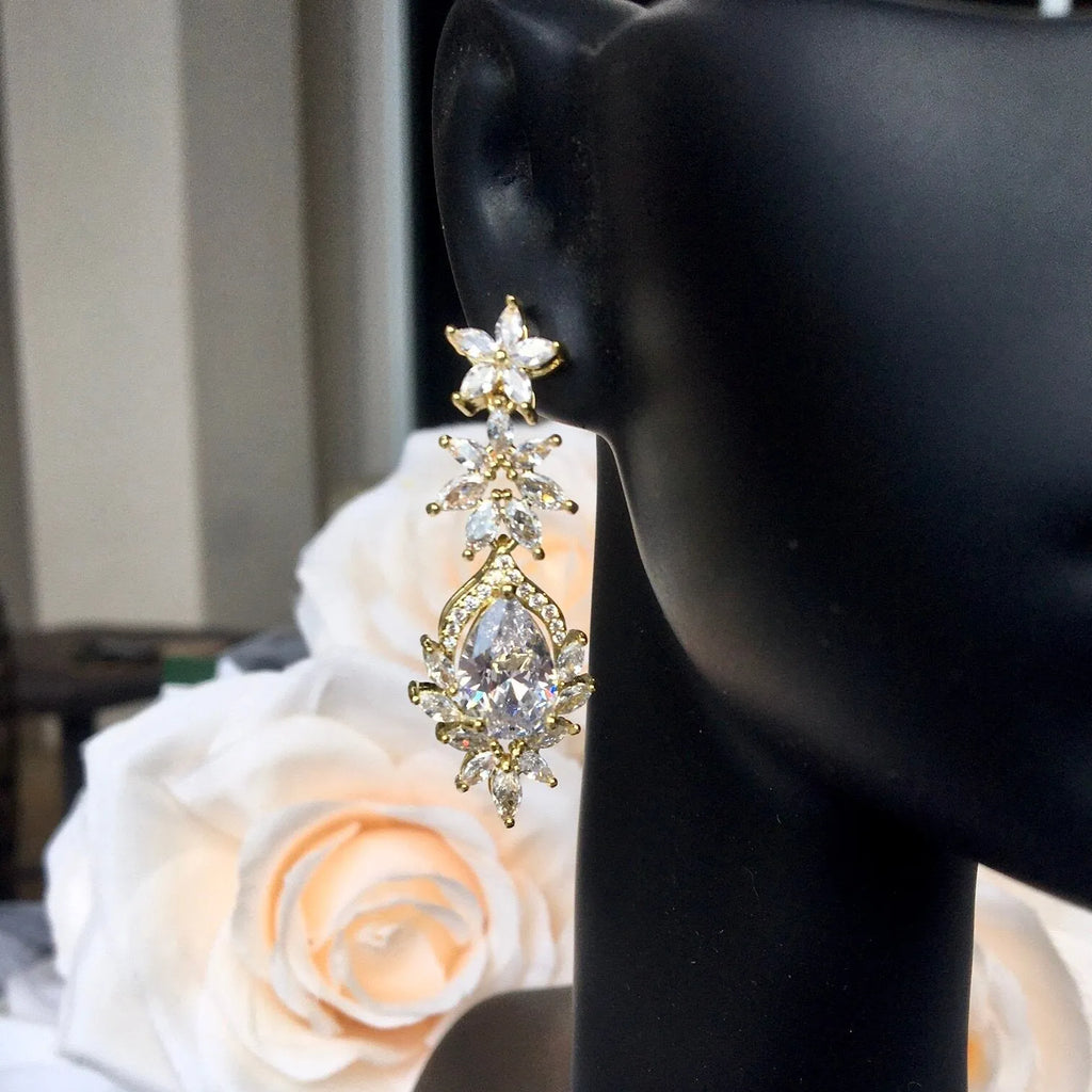 Wedding Jewelry - Cubic Zirconia Bridal Earrings - Available in Rose Gold, Silver and Yellow Gold