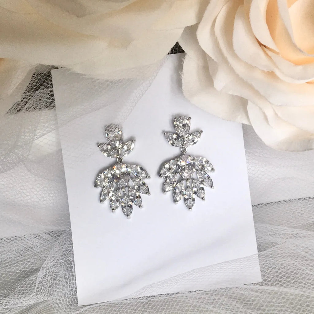 Wedding Jewelry - Cubic Zirconia Bridal Earrings - Available in Silver, Rose Gold and Yellow Gold 