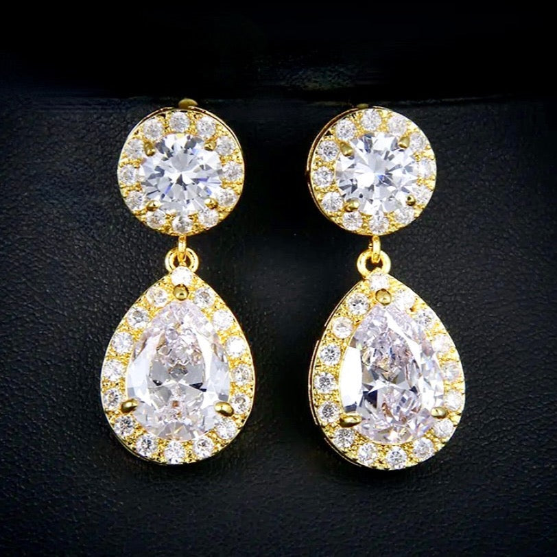 Wedding Jewelry - Silver Cubic Zirconia Bridal Earrings - Available in Rose Gold and Silver