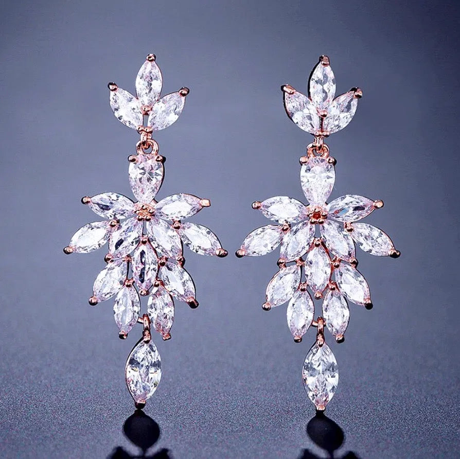 Wedding Jewelry - Cubic Zirconia Bridal Drop Earrings - Available in silver and Rose Gold