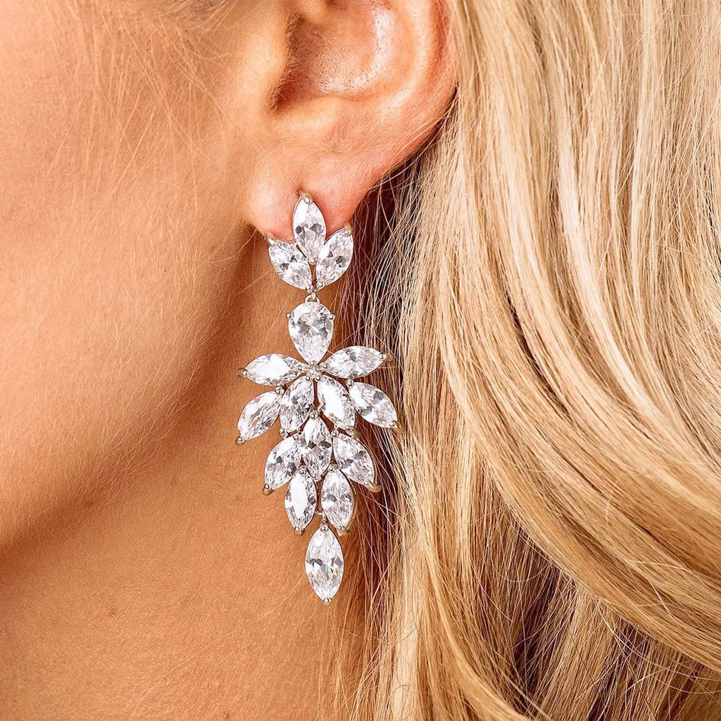 Wedding Jewelry - Cubic Zirconia Bridal Drop Earrings - Available in silver and Rose Gold