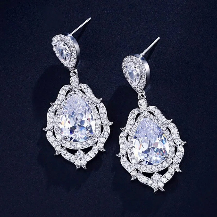 Wedding Jewelry - Cubic Zirconia Bridal Drop Earrings - Available in silver and Rose Gold